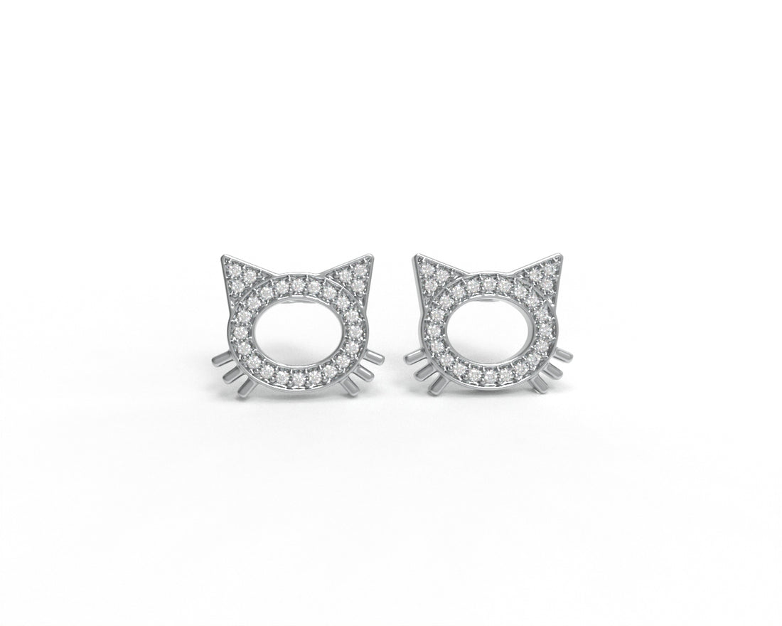 Orope’s Tiny Cat Pave Stud Earrings made with 925 Pure Sterling Silver