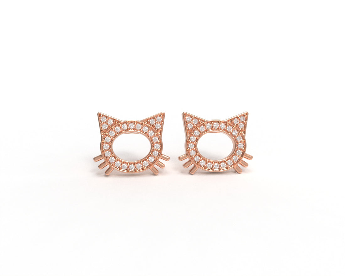 Orope’s Tiny Cat Pave Stud Earrings made with 925 Pure Sterling Silver