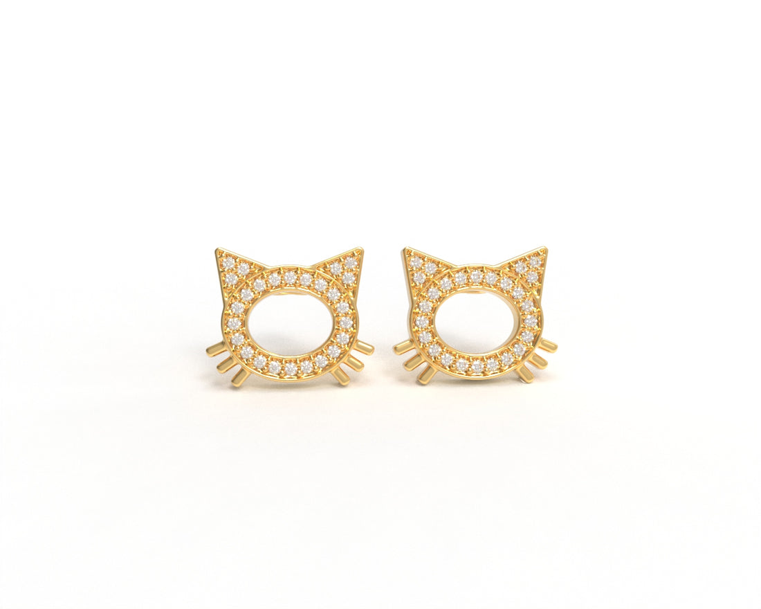 Orope’s Tiny Cat Pave Stud Earrings made with 925 Pure Sterling Silver