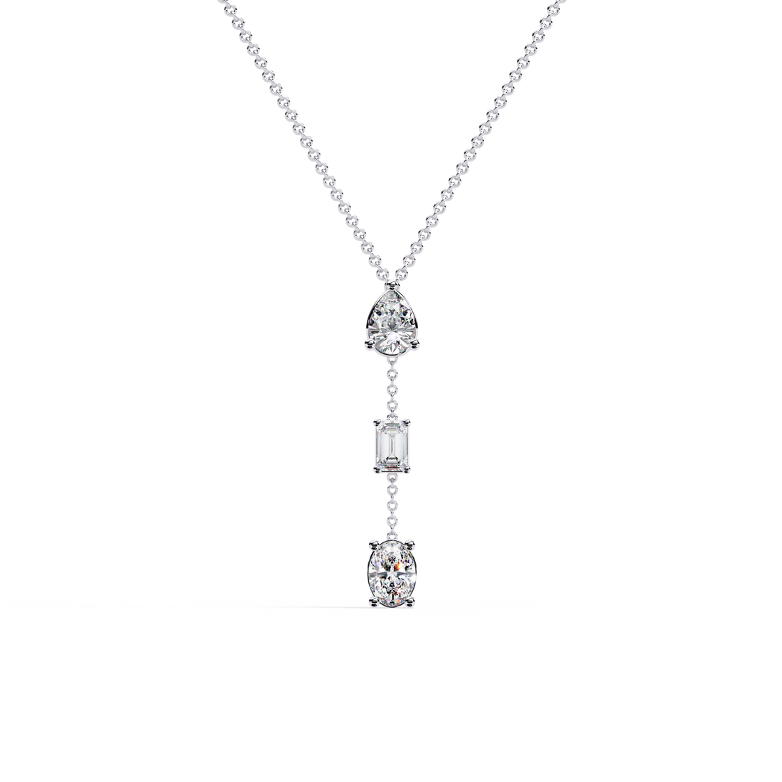 Elegant Oval, Pear and Round Cascaded necklace