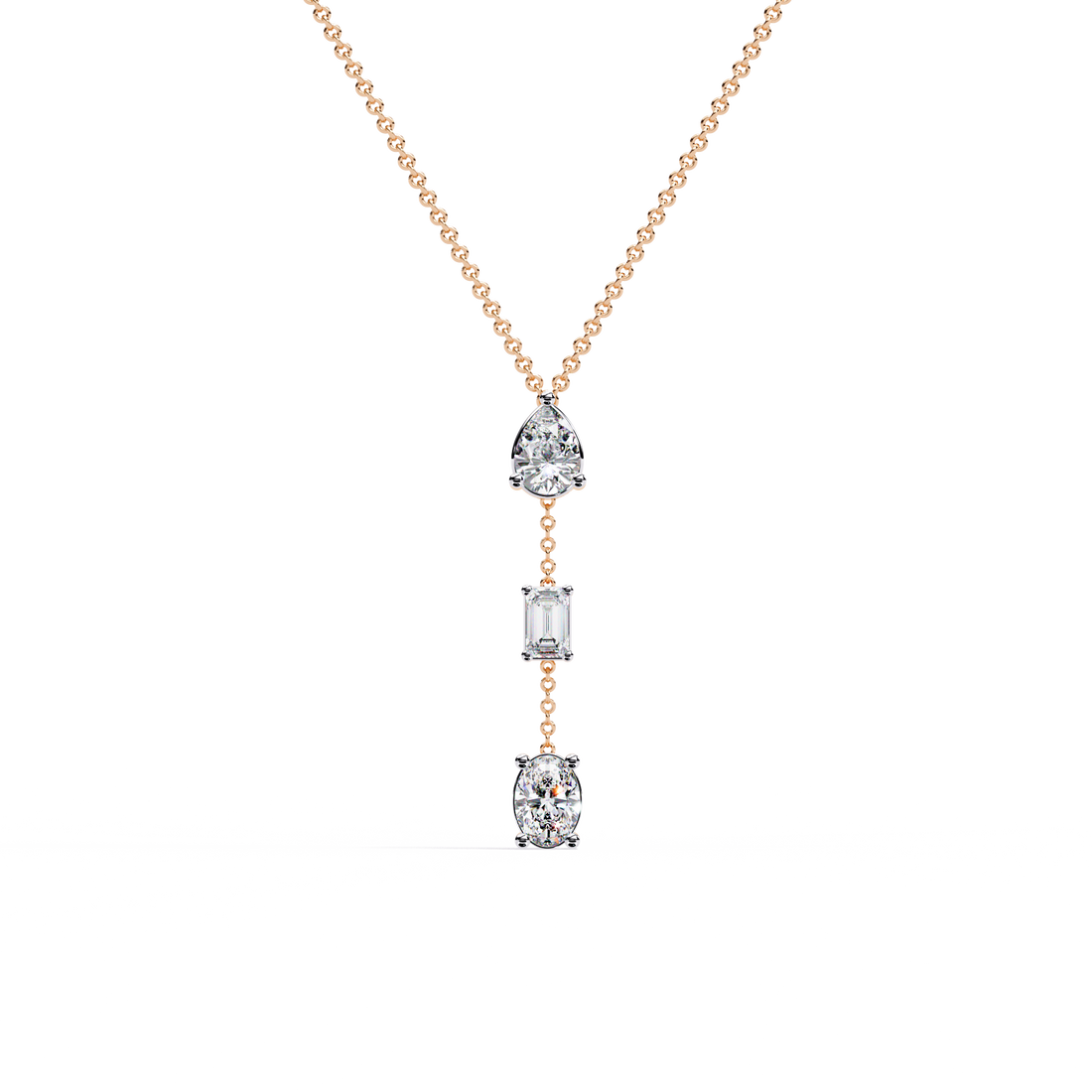 Elegant Oval, Pear and Round Cascaded necklace