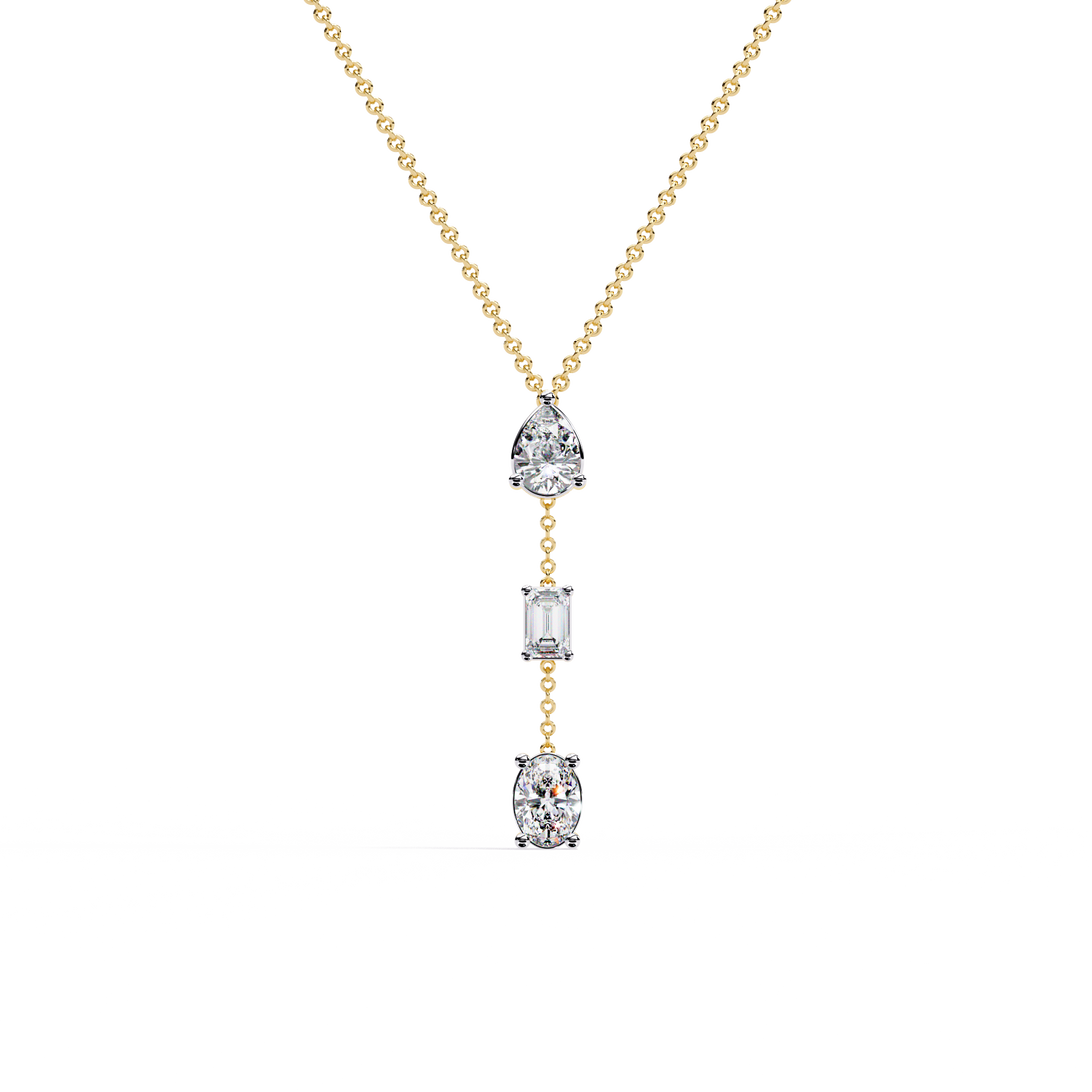 Elegant Oval, Pear and Round Cascaded necklace