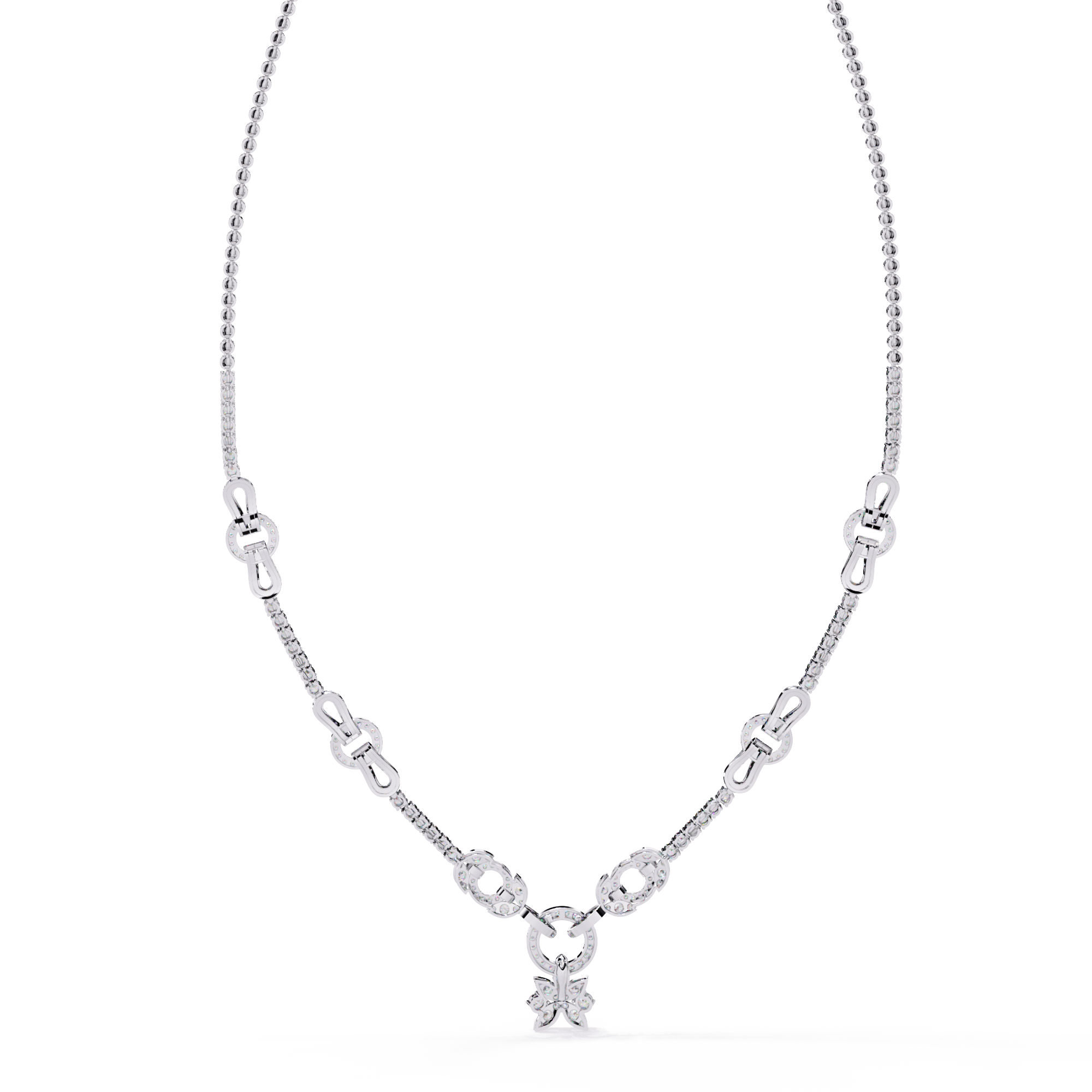 Linked Circle & Floral Natural Necklace | 925 Sterling Silver