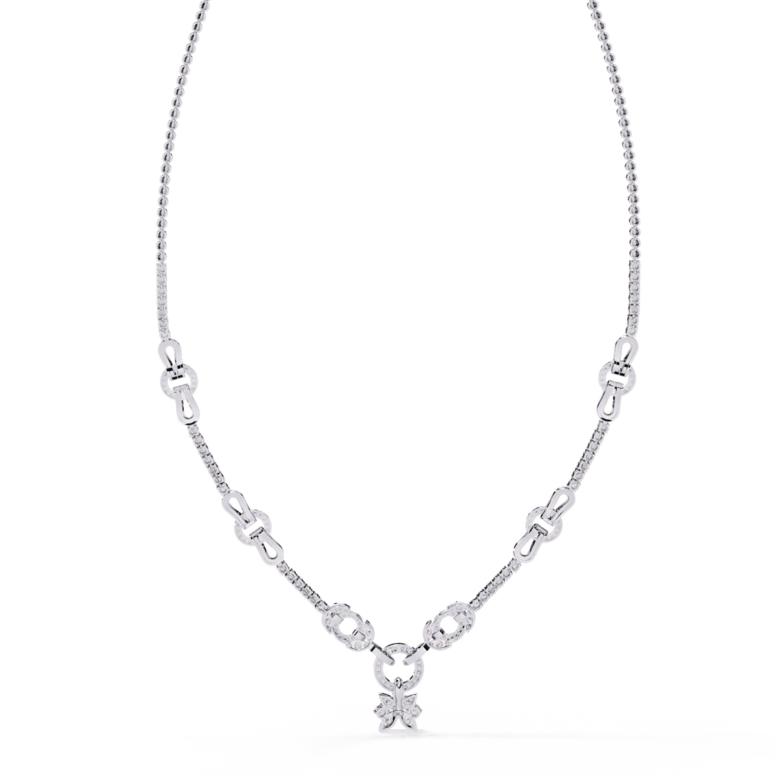 Linked Circle & Floral Natural Necklace | 925 Sterling Silver