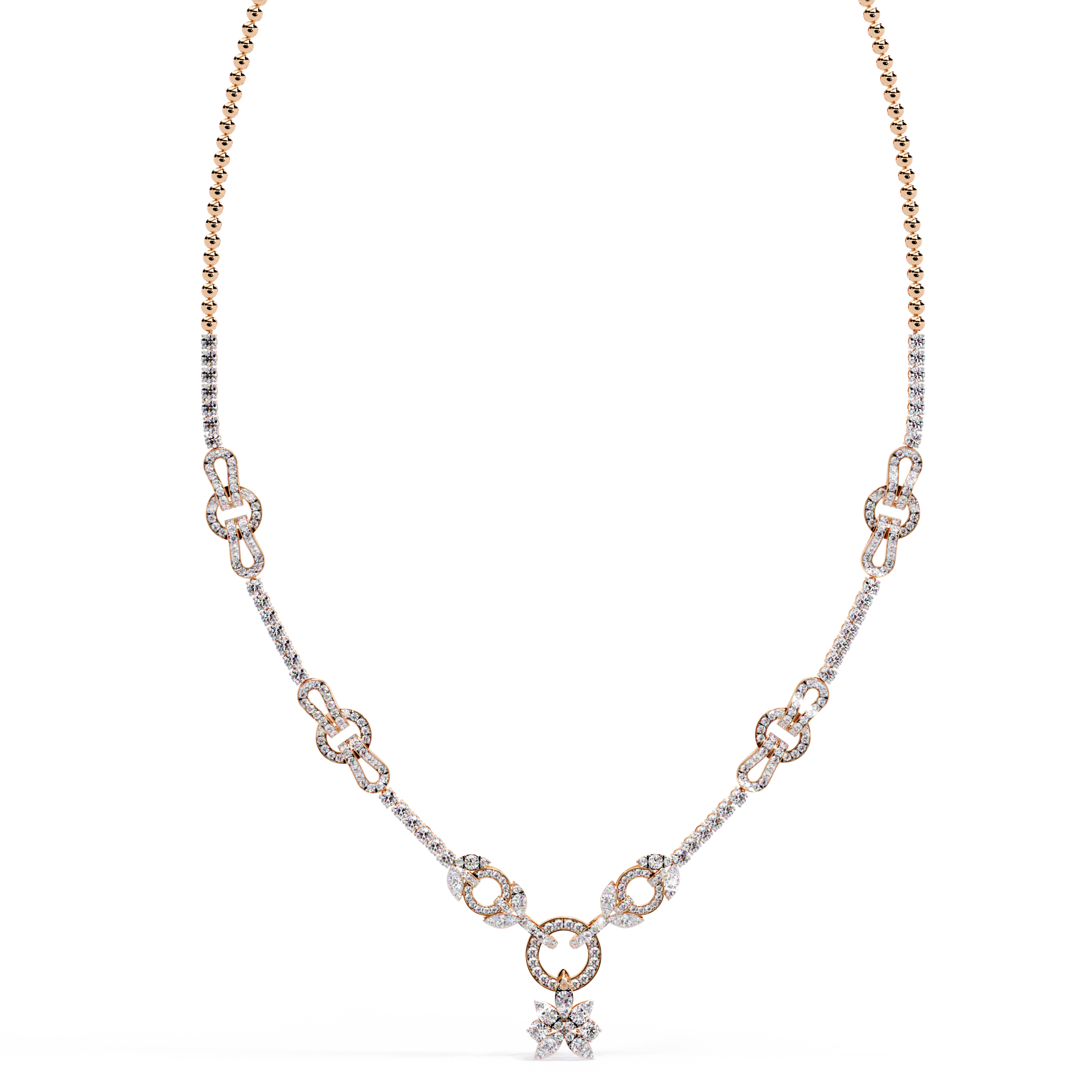 Linked Circle & Floral Natural Necklace | 925 Sterling Silver