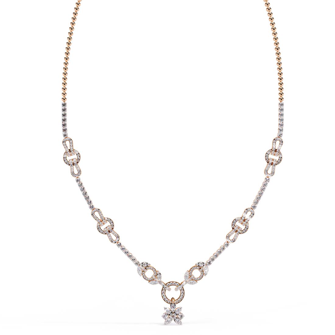 Linked Circle & Floral Natural Necklace | 925 Sterling Silver