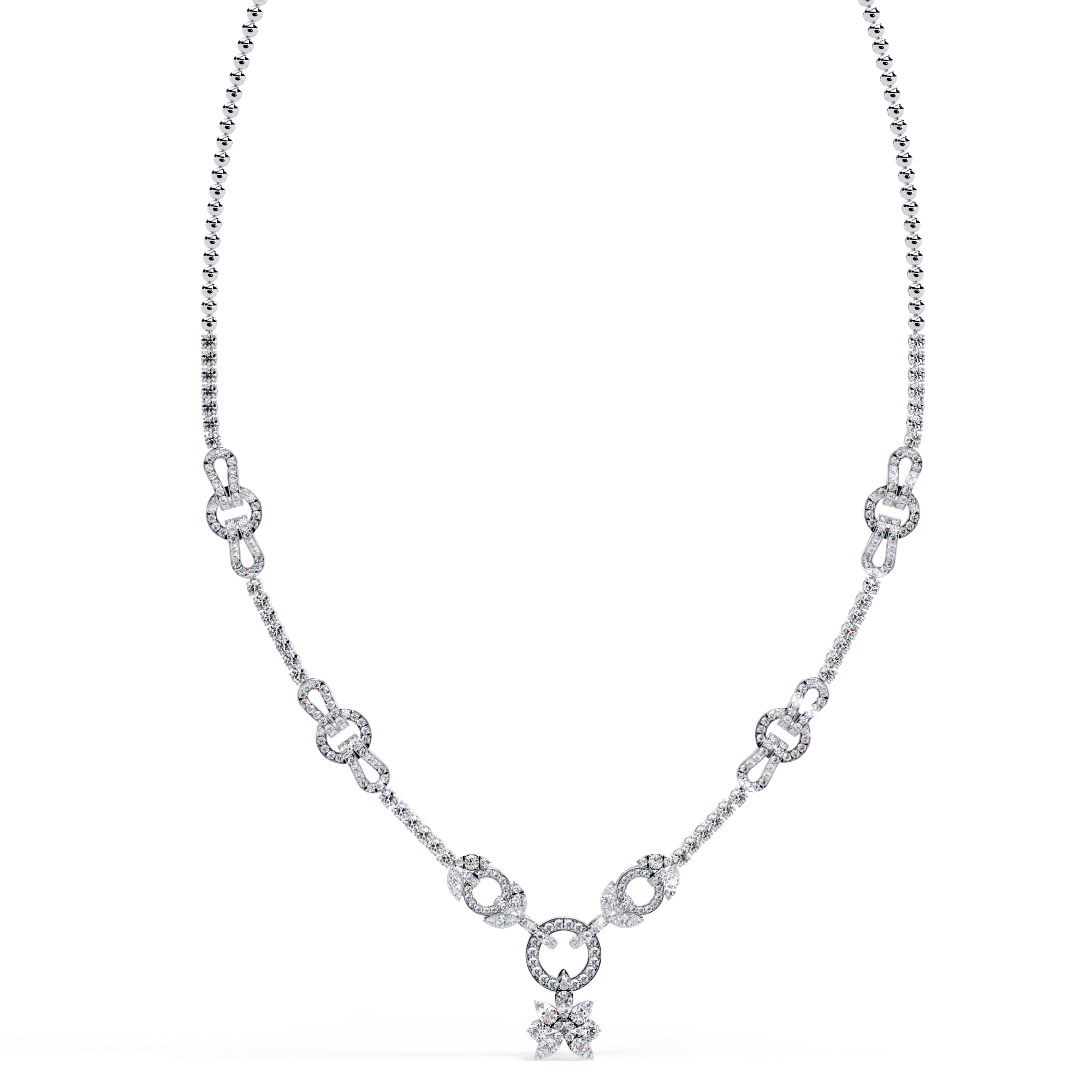 Linked Circle & Floral Natural Necklace | 925 Sterling Silver