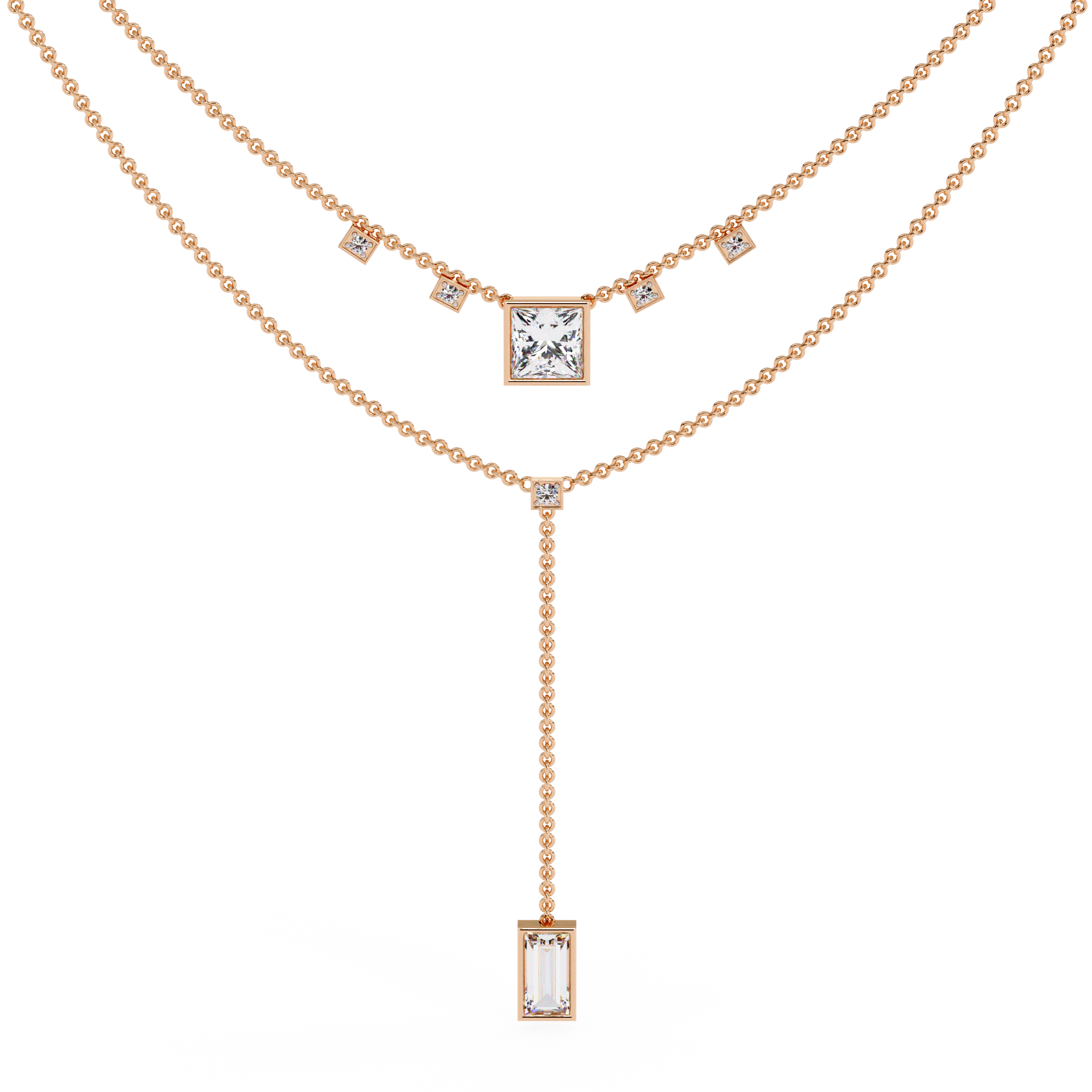 Layered Princess Emerald-Cut Drop Necklace | 925 Sterling Silver