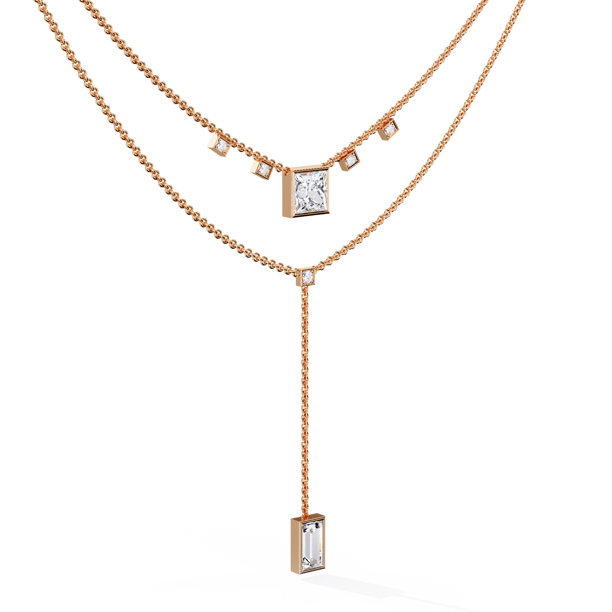 Layered Princess Emerald-Cut Drop Necklace | 925 Sterling Silver