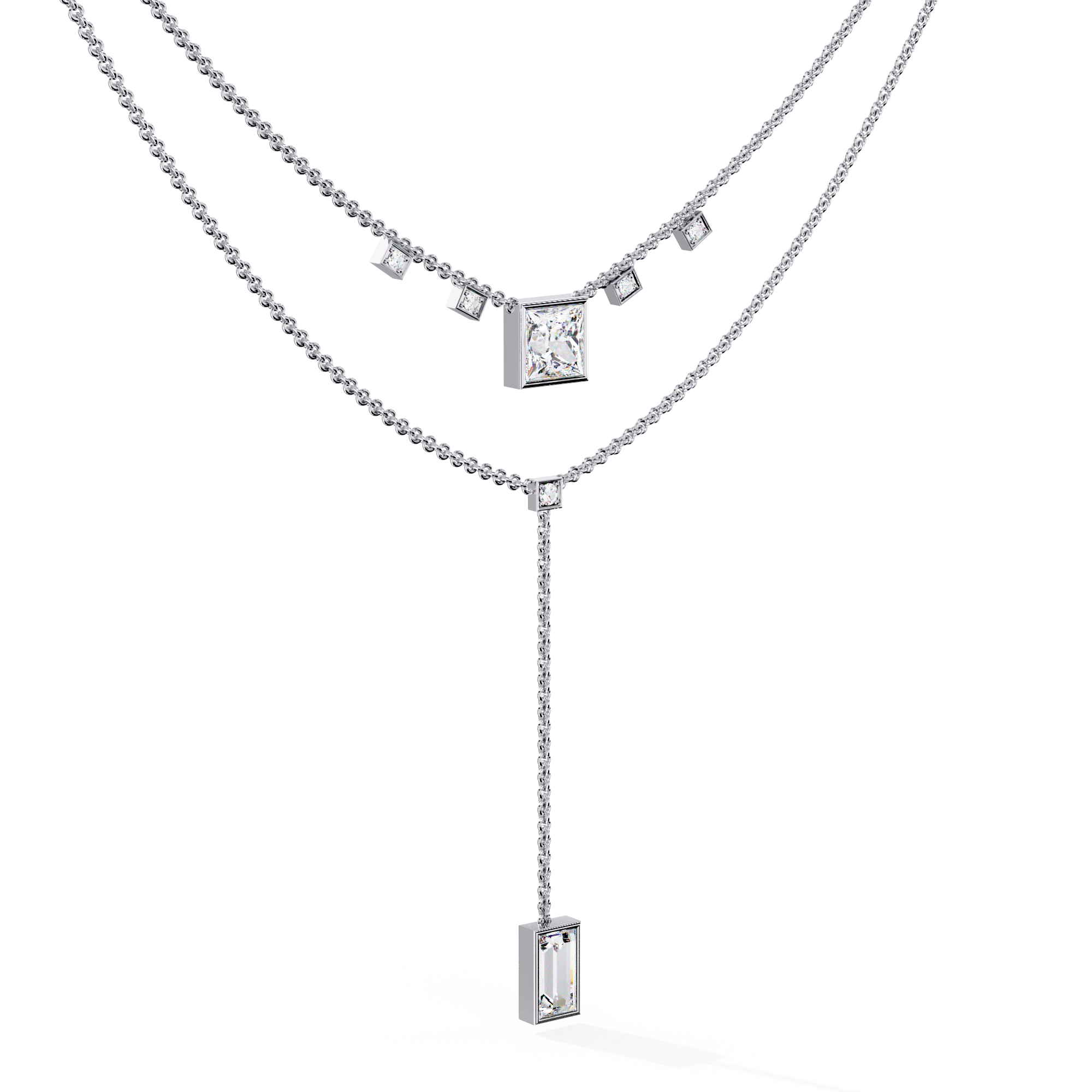 Layered Princess Emerald-Cut Drop Necklace | 925 Sterling Silver