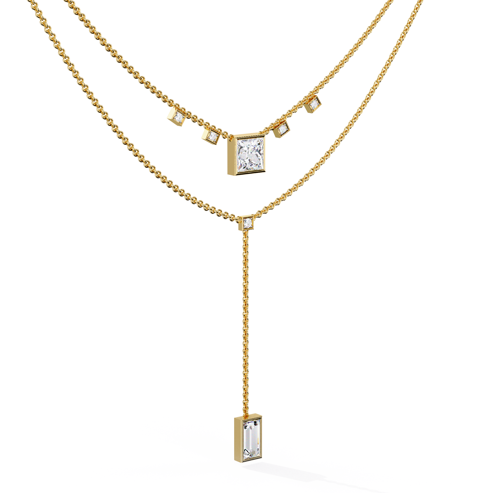 Layered Princess Emerald-Cut Drop Necklace | 925 Sterling Silver