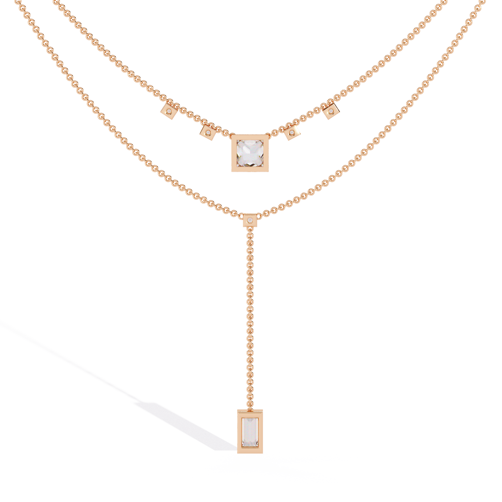 Layered Princess Emerald-Cut Drop Necklace | 925 Sterling Silver