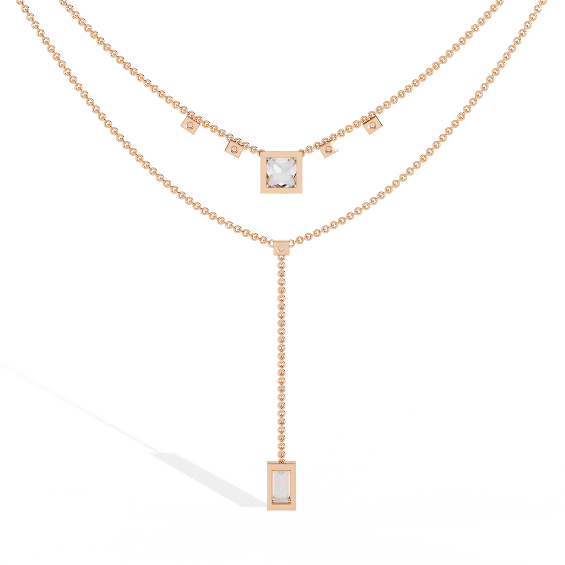 Layered Princess Emerald-Cut Drop Necklace | 925 Sterling Silver