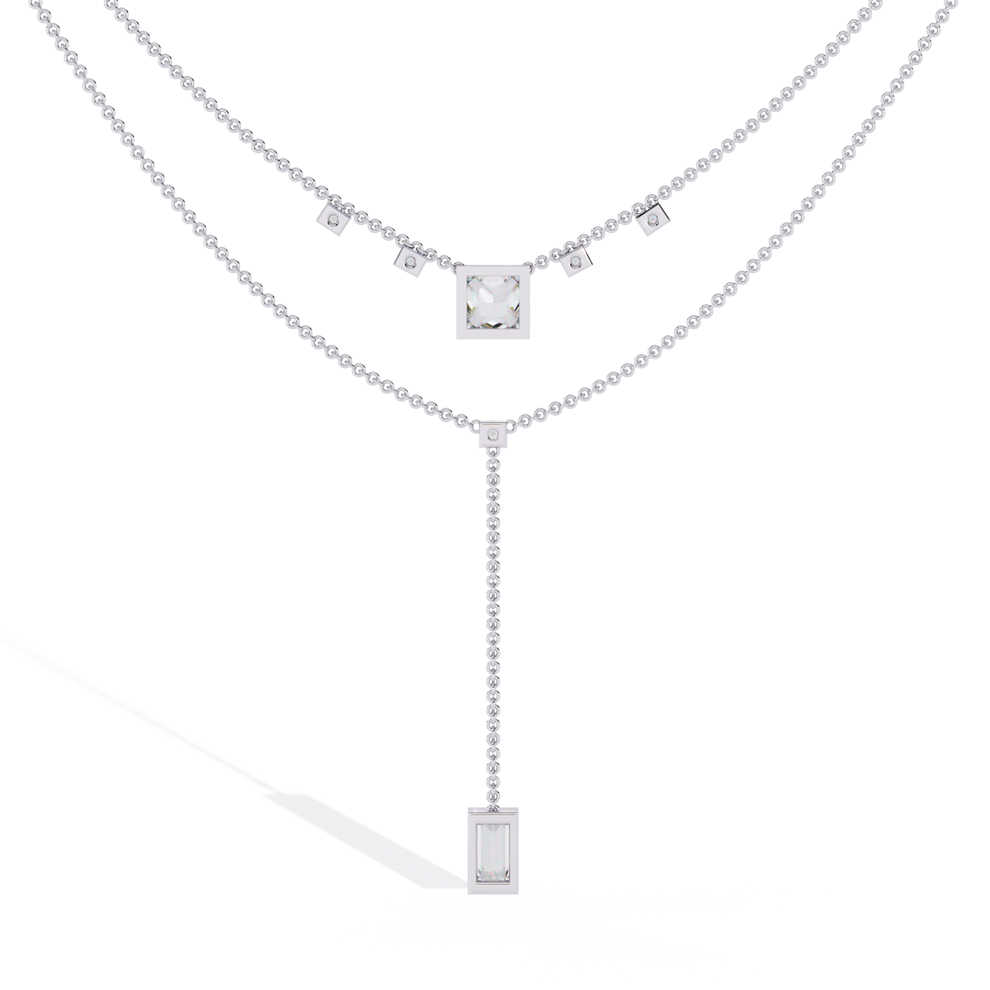 Layered Princess Emerald-Cut Drop Necklace | 925 Sterling Silver