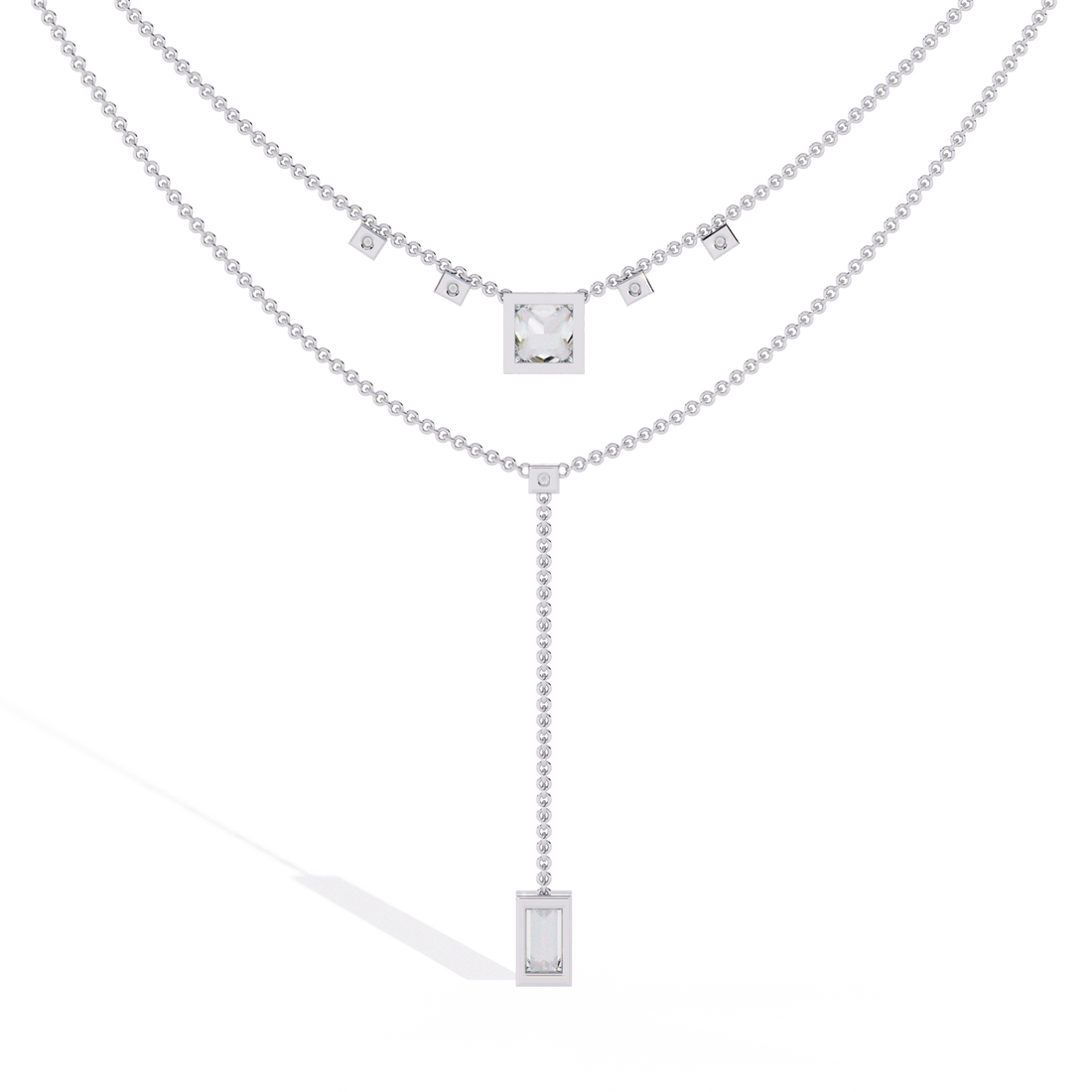 Layered Princess Emerald-Cut Drop Necklace | 925 Sterling Silver