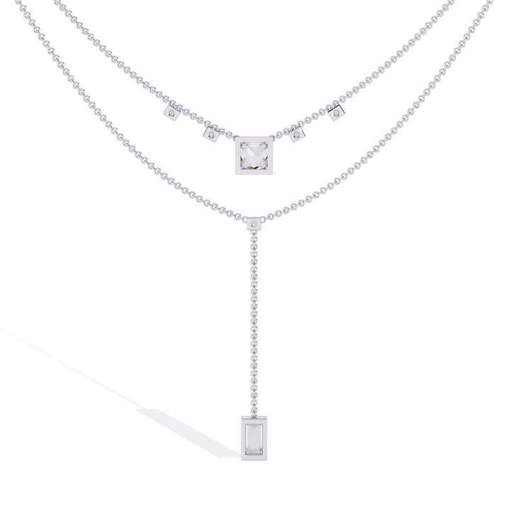 Layered Princess Emerald-Cut Drop Necklace | 925 Sterling Silver