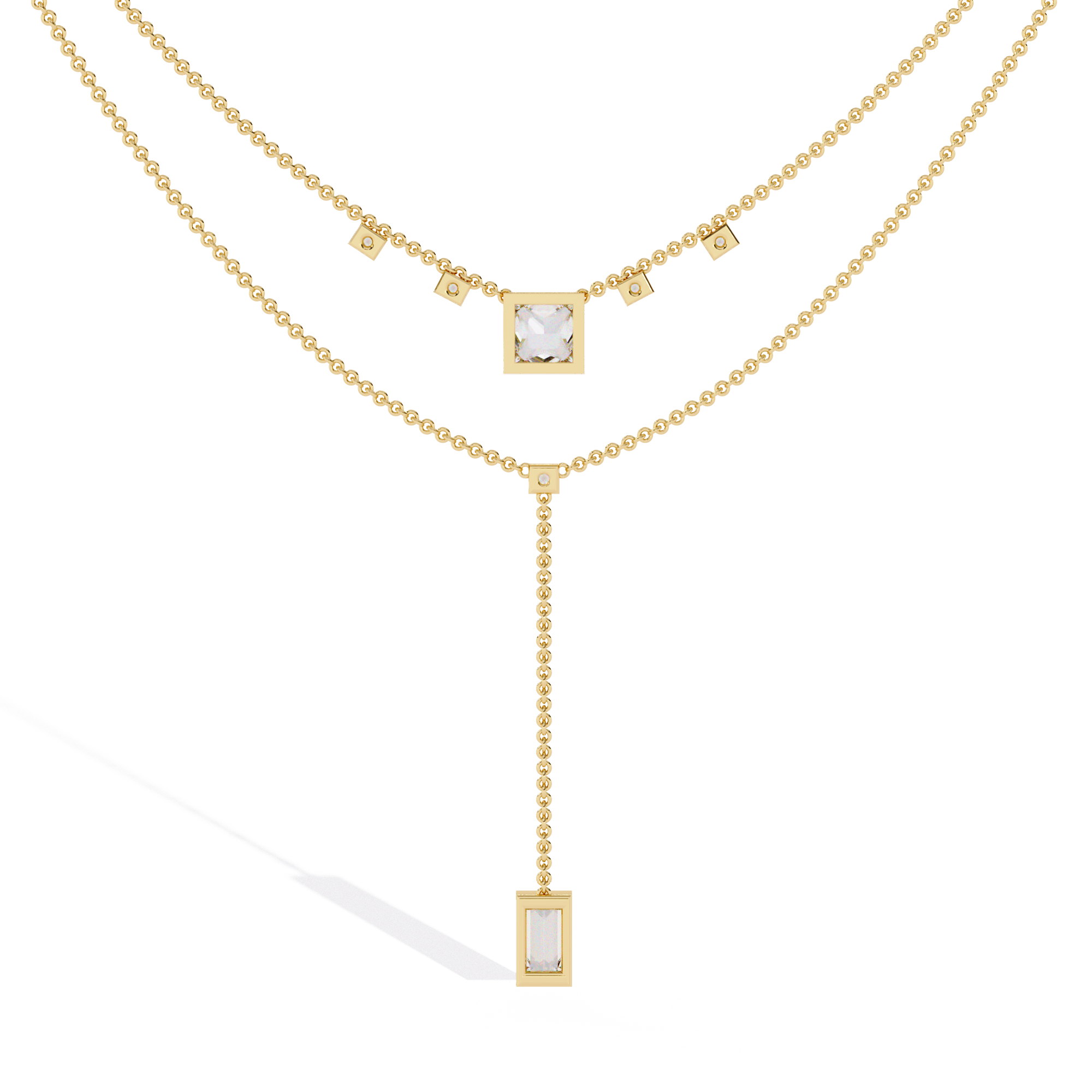 Layered Princess Emerald-Cut Drop Necklace | 925 Sterling Silver
