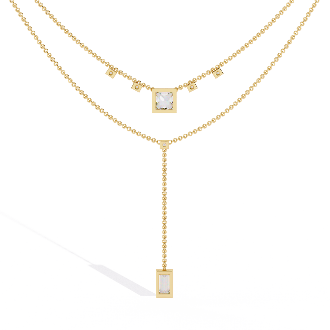 Layered Princess Emerald-Cut Drop Necklace | 925 Sterling Silver