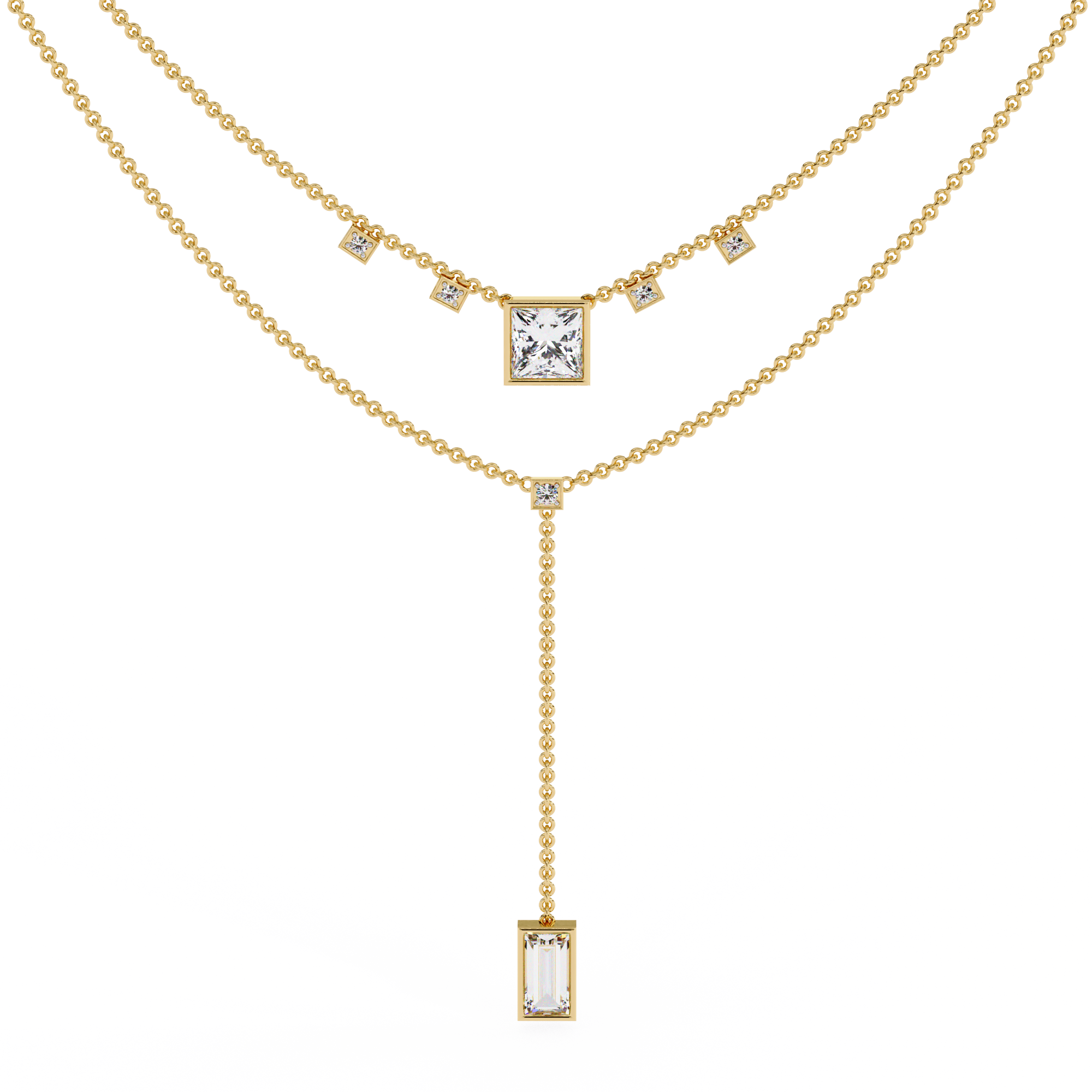 Layered Princess Emerald-Cut Drop Necklace | 925 Sterling Silver