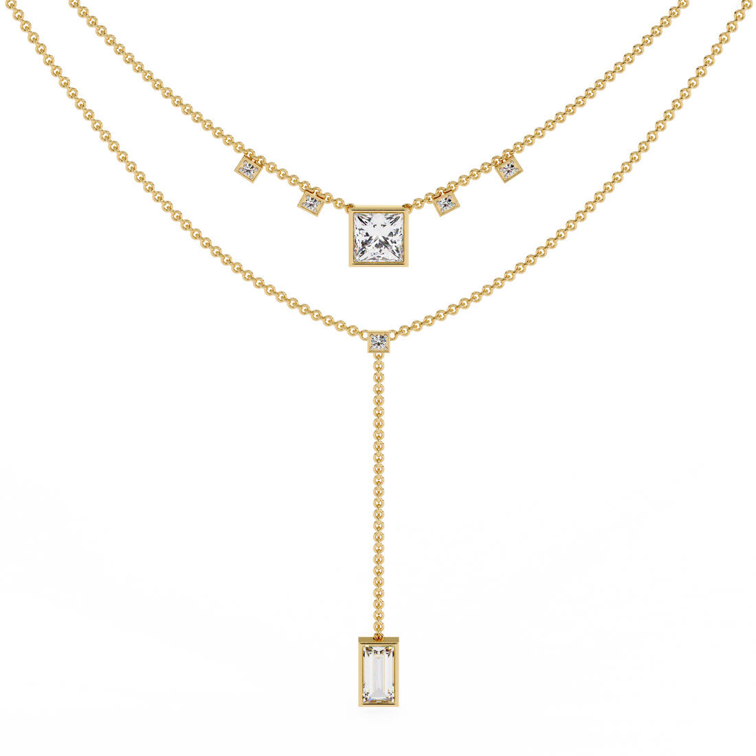 Layered Princess Emerald-Cut Drop Necklace | 925 Sterling Silver