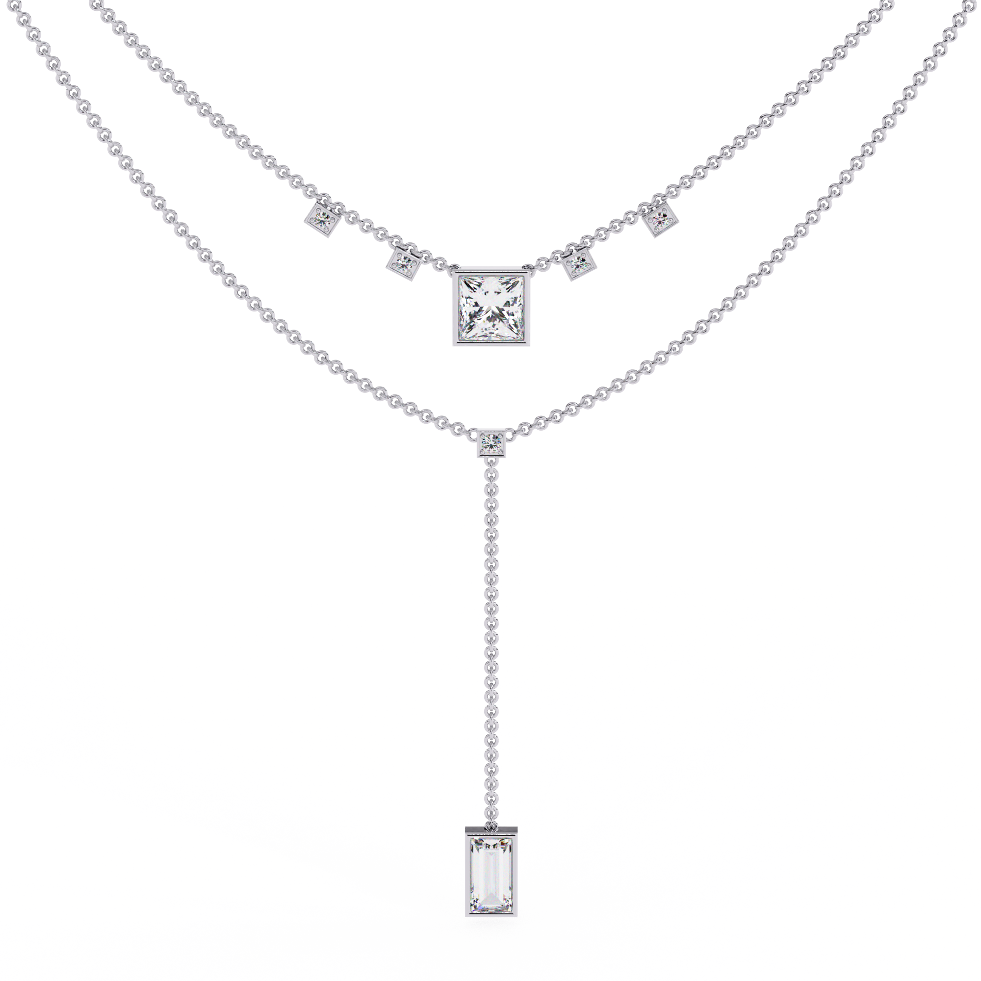 Layered Princess Emerald-Cut Drop Necklace | 925 Sterling Silver