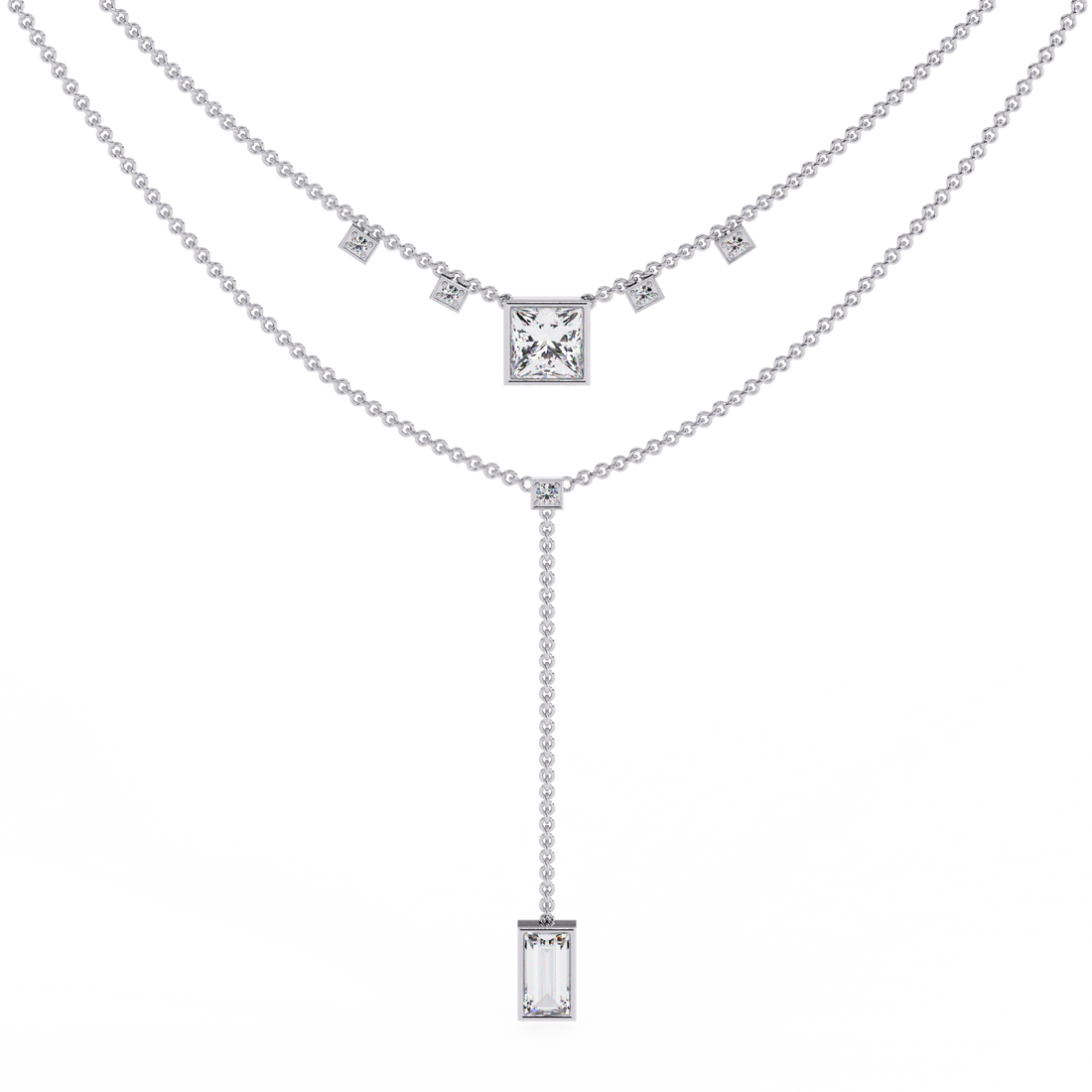 Layered Princess Emerald-Cut Drop Necklace | 925 Sterling Silver