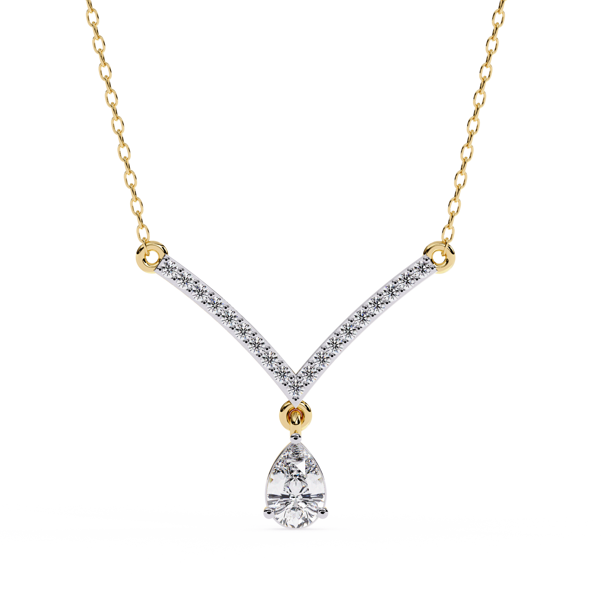 Ethereal V-Curve Pear Drop Necklace | 925 Sterling Silver