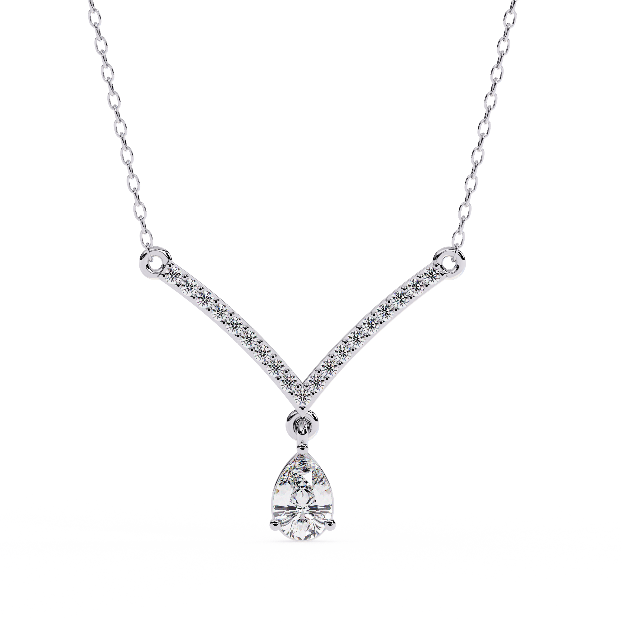 Ethereal V-Curve Pear Drop Necklace | 925 Sterling Silver