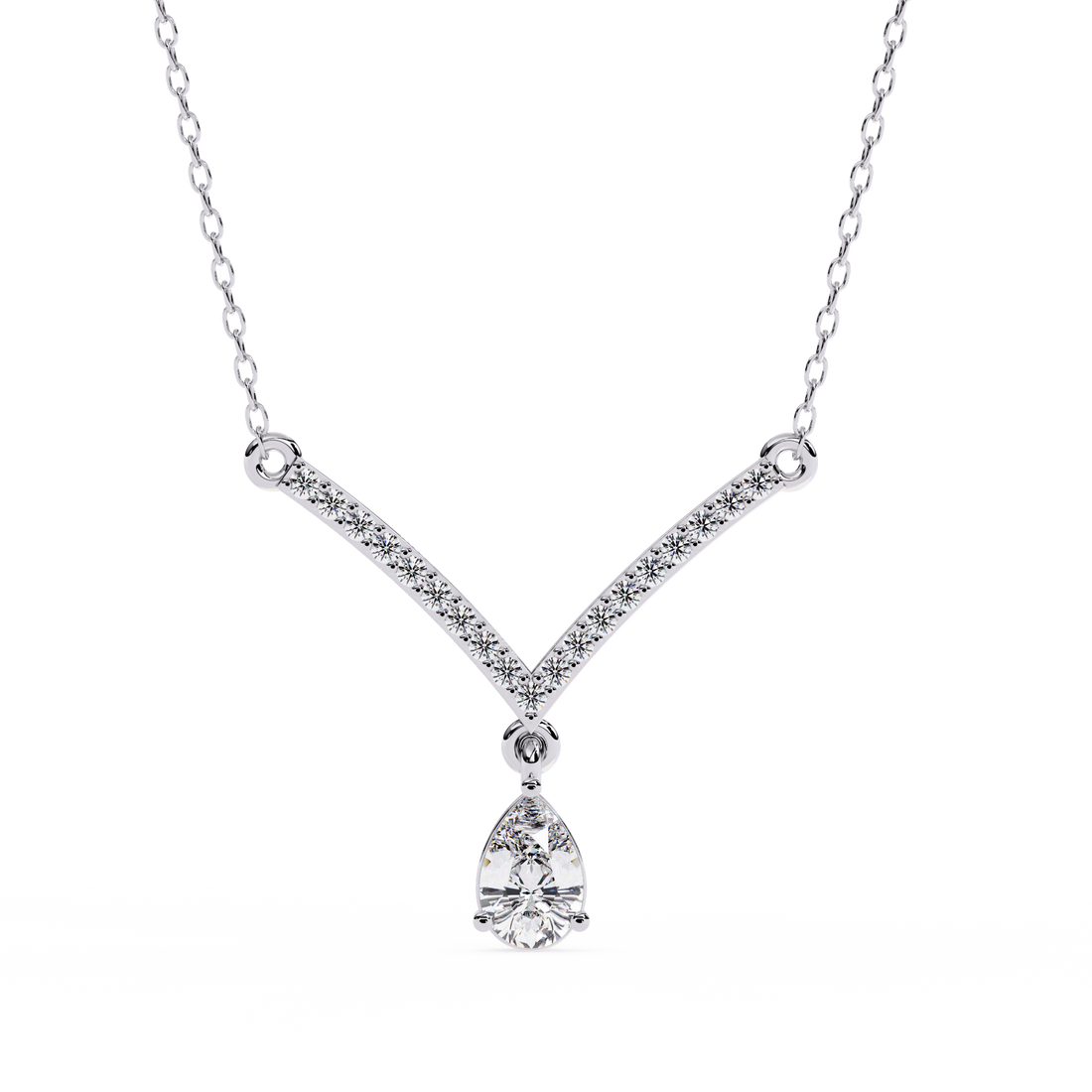Ethereal V-Curve Pear Drop Necklace | 925 Sterling Silver