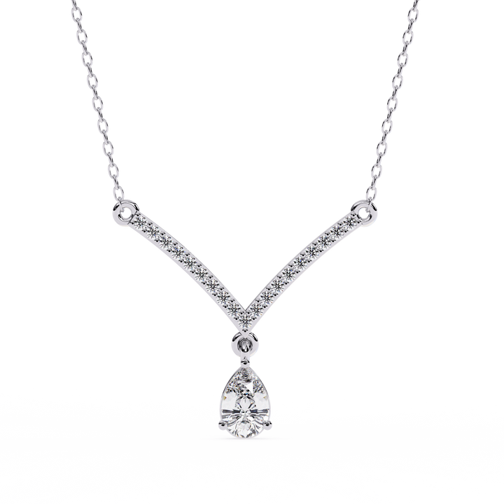 Ethereal V-Curve Pear Drop Necklace | 925 Sterling Silver