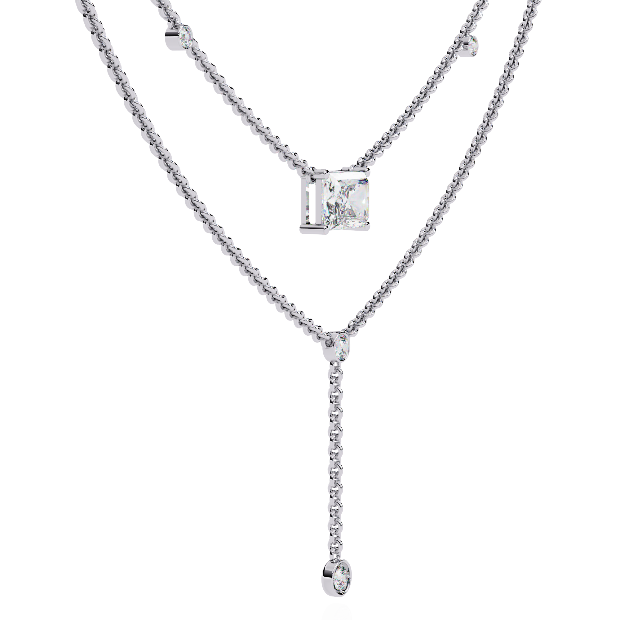 Timeless Elegance Square Cut Cascade Necklace | 925 Sterling Silver