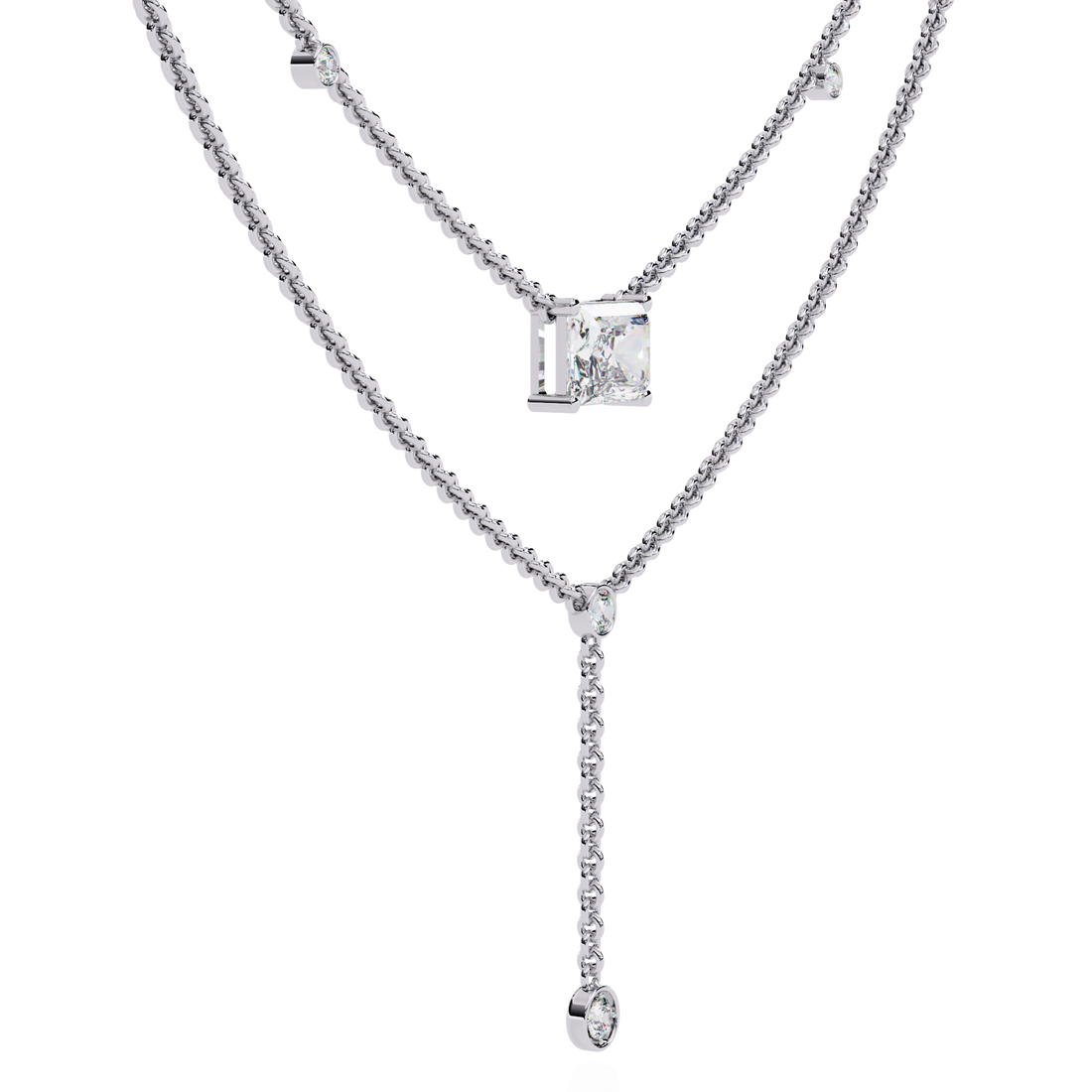 Timeless Elegance Square Cut Cascade Necklace | 925 Sterling Silver