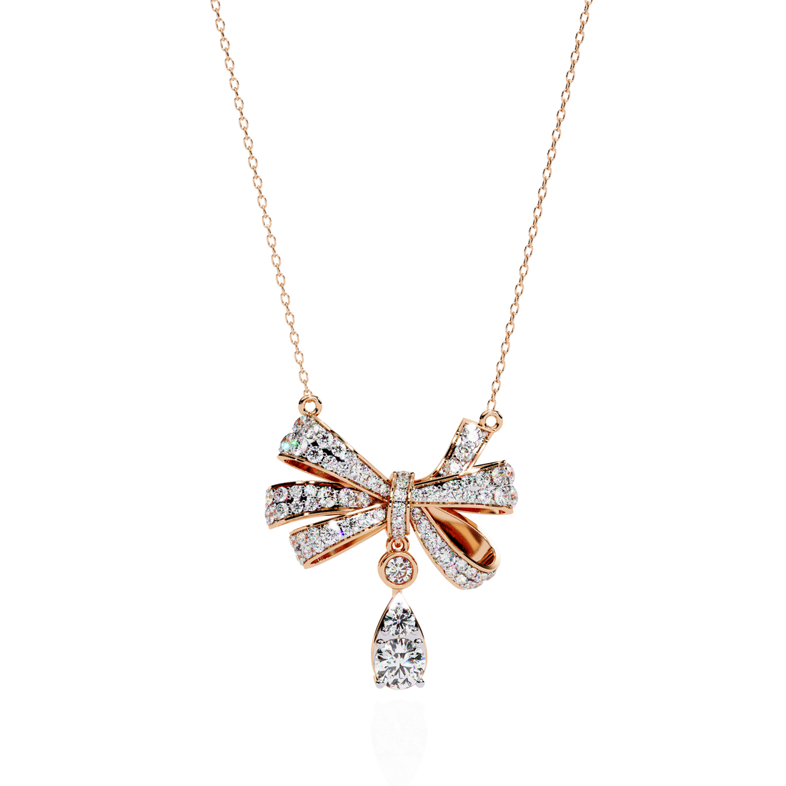 Elegant Diamond Bow Pendant Necklace with Teardrop Drop | 925 Sterling Silver