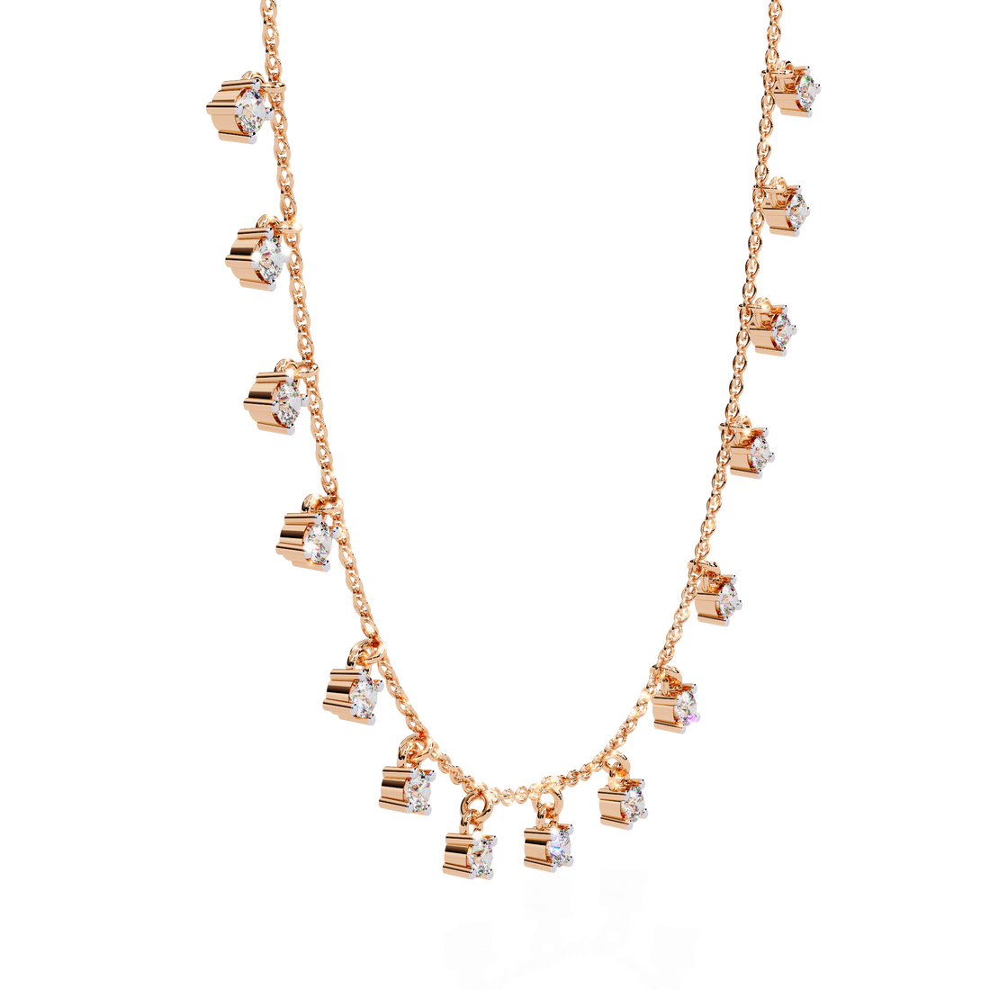 Minimalist Cube Cut Rose Gold Chain Necklace | 925 Sterling Silver