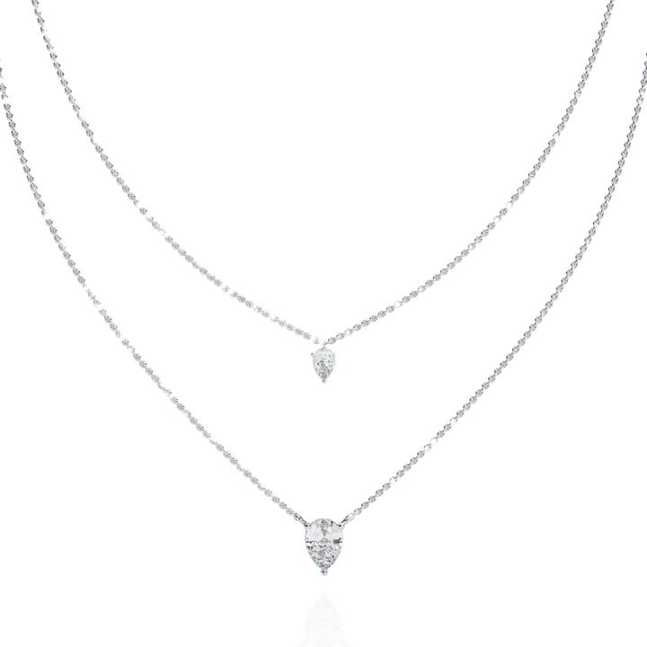 Dainty Pear Duo Diamond Drop Pendant Necklace | 925 Sterling Silver
