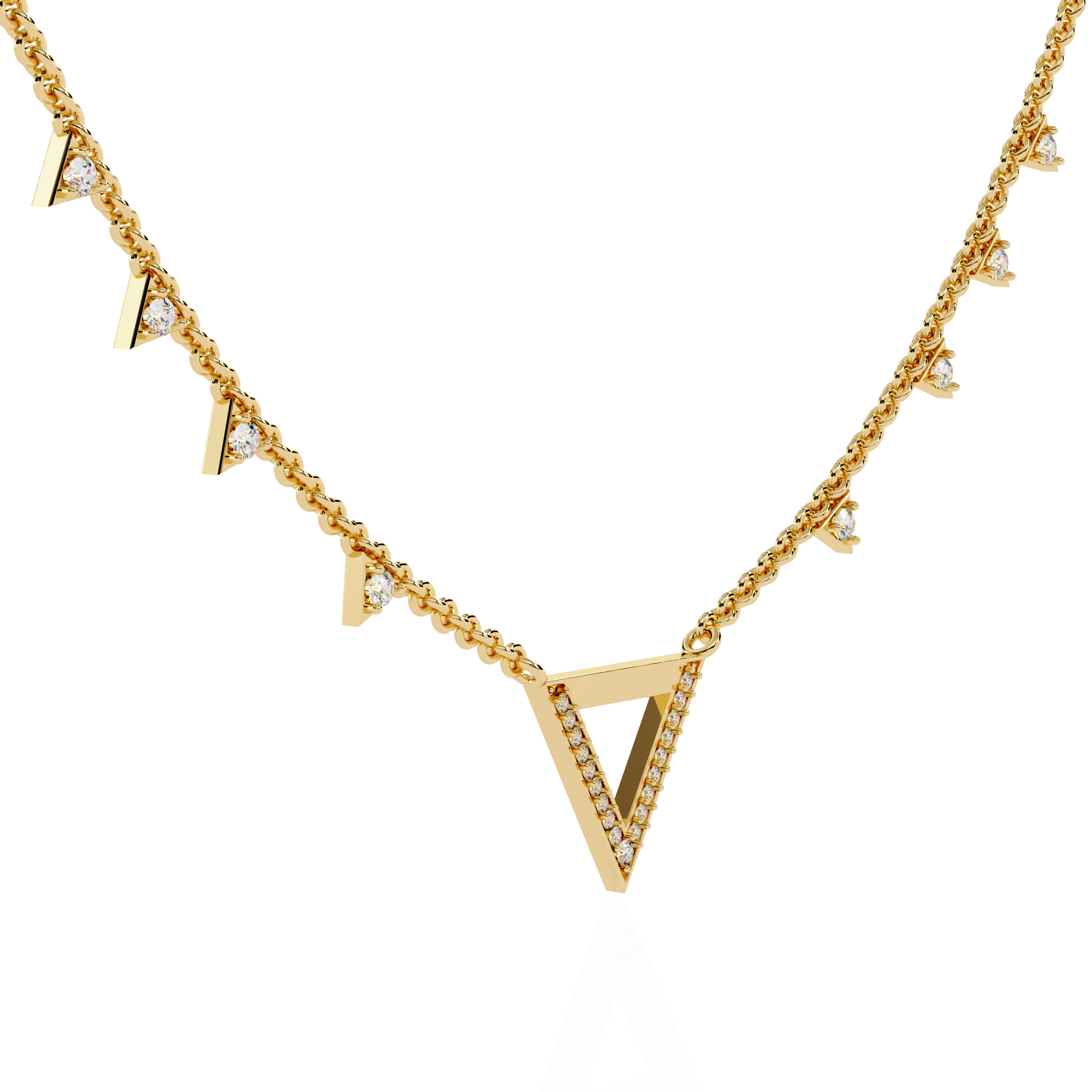 Triangle Diamond Accent V-Drop Necklace | 925 Sterling Silver