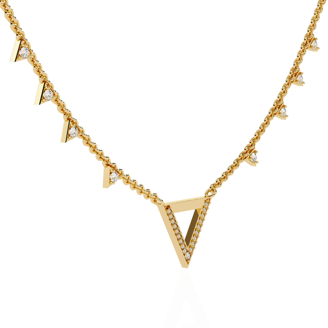 Triangle Diamond Accent V-Drop Necklace | 925 Sterling Silver