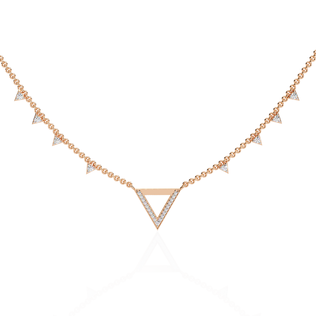 Triangle Diamond Accent V-Drop Necklace | 925 Sterling Silver