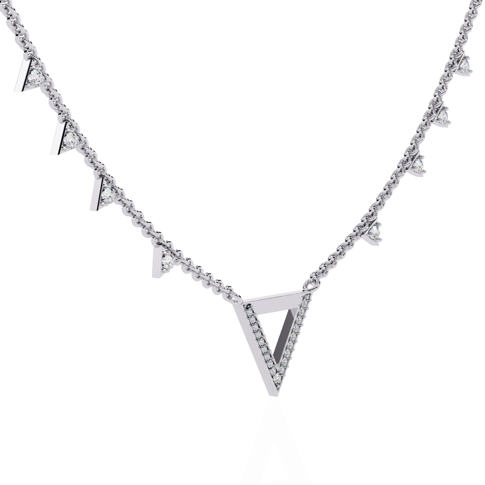 Triangle Diamond Accent V-Drop Necklace | 925 Sterling Silver