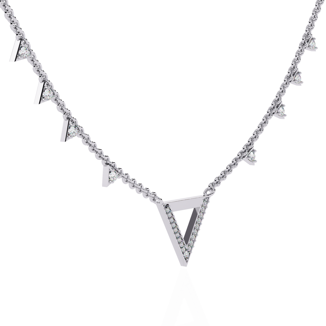Triangle Diamond Accent V-Drop Necklace | 925 Sterling Silver