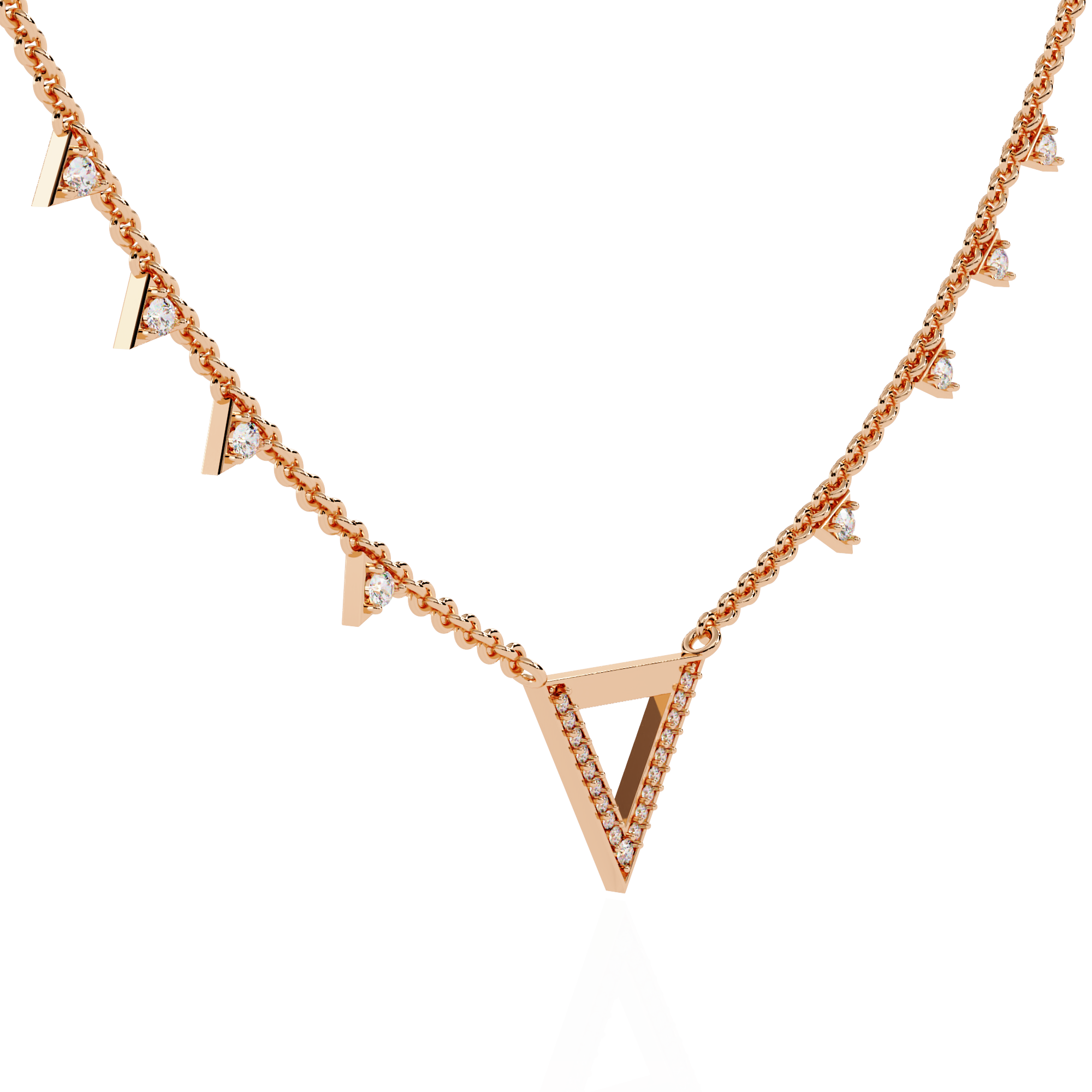 Triangle Diamond Accent V-Drop Necklace | 925 Sterling Silver