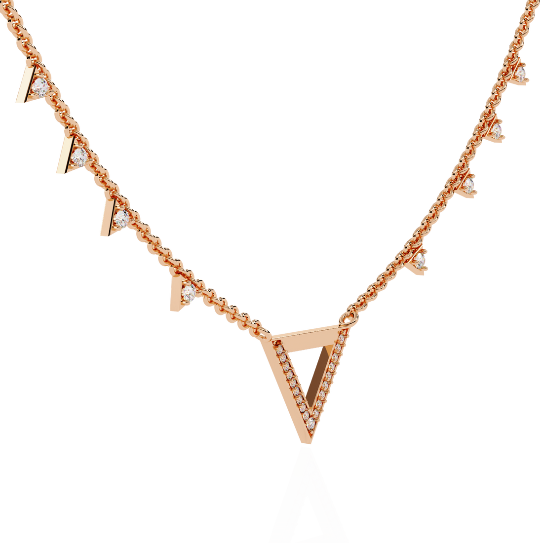 Triangle Diamond Accent V-Drop Necklace | 925 Sterling Silver