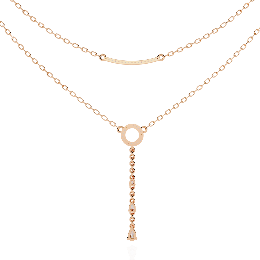 Geometric Diamond Layered Circle &amp; Bar Necklace | 925 Sterling Silver