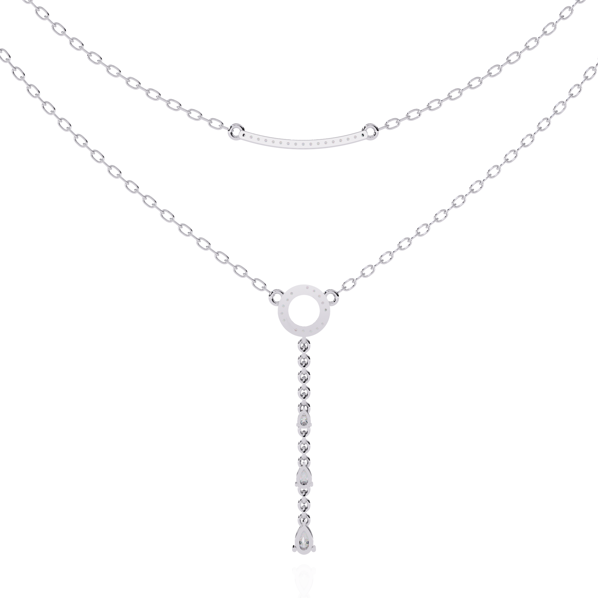 Geometric Diamond Layered Circle &amp; Bar Necklace | 925 Sterling Silver