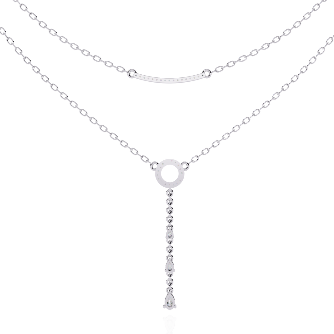 Geometric Diamond Layered Circle &amp; Bar Necklace | 925 Sterling Silver