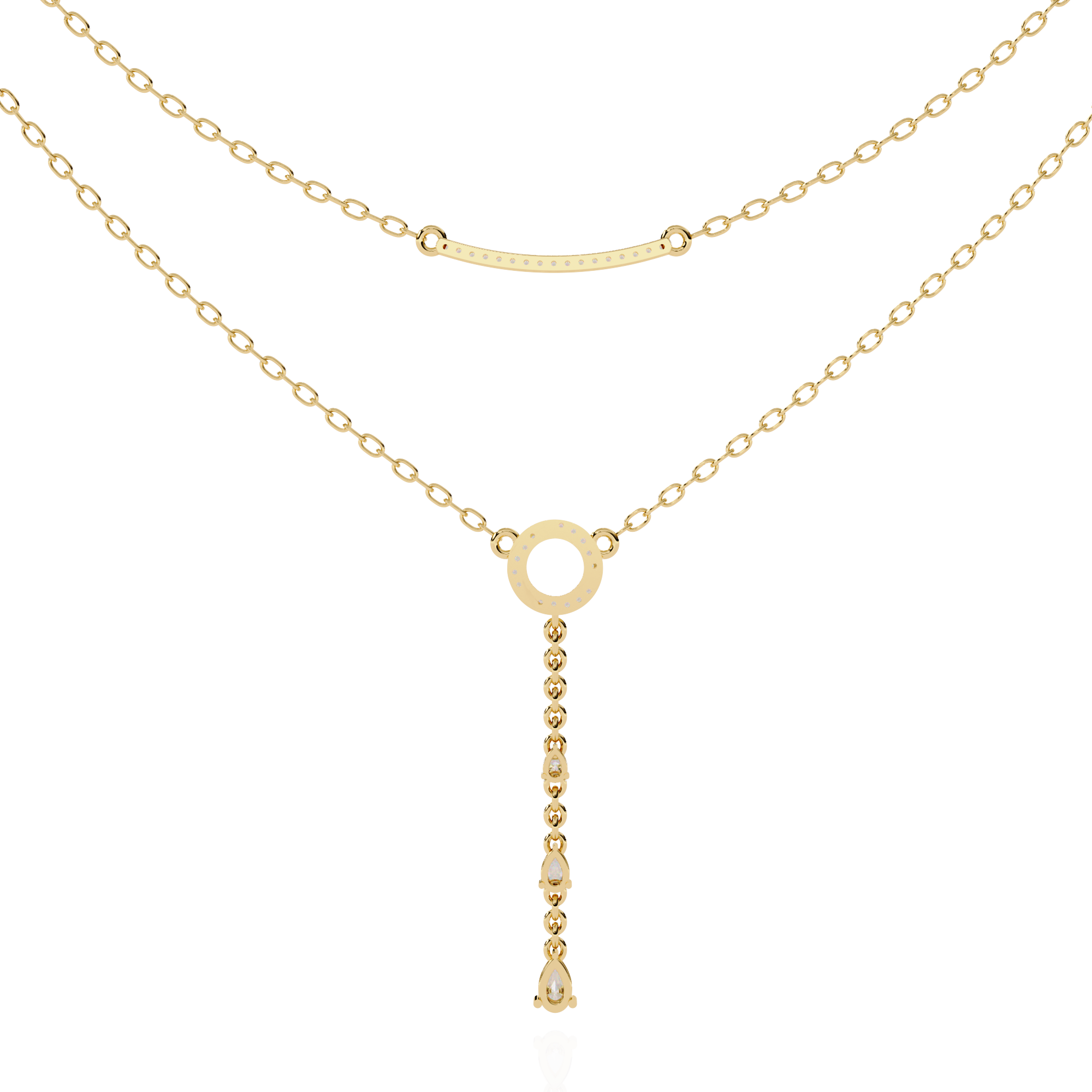 Geometric Diamond Layered Circle &amp; Bar Necklace | 925 Sterling Silver
