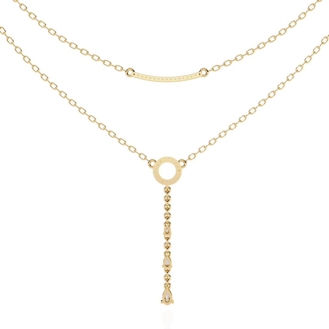 Geometric Diamond Layered Circle &amp; Bar Necklace | 925 Sterling Silver