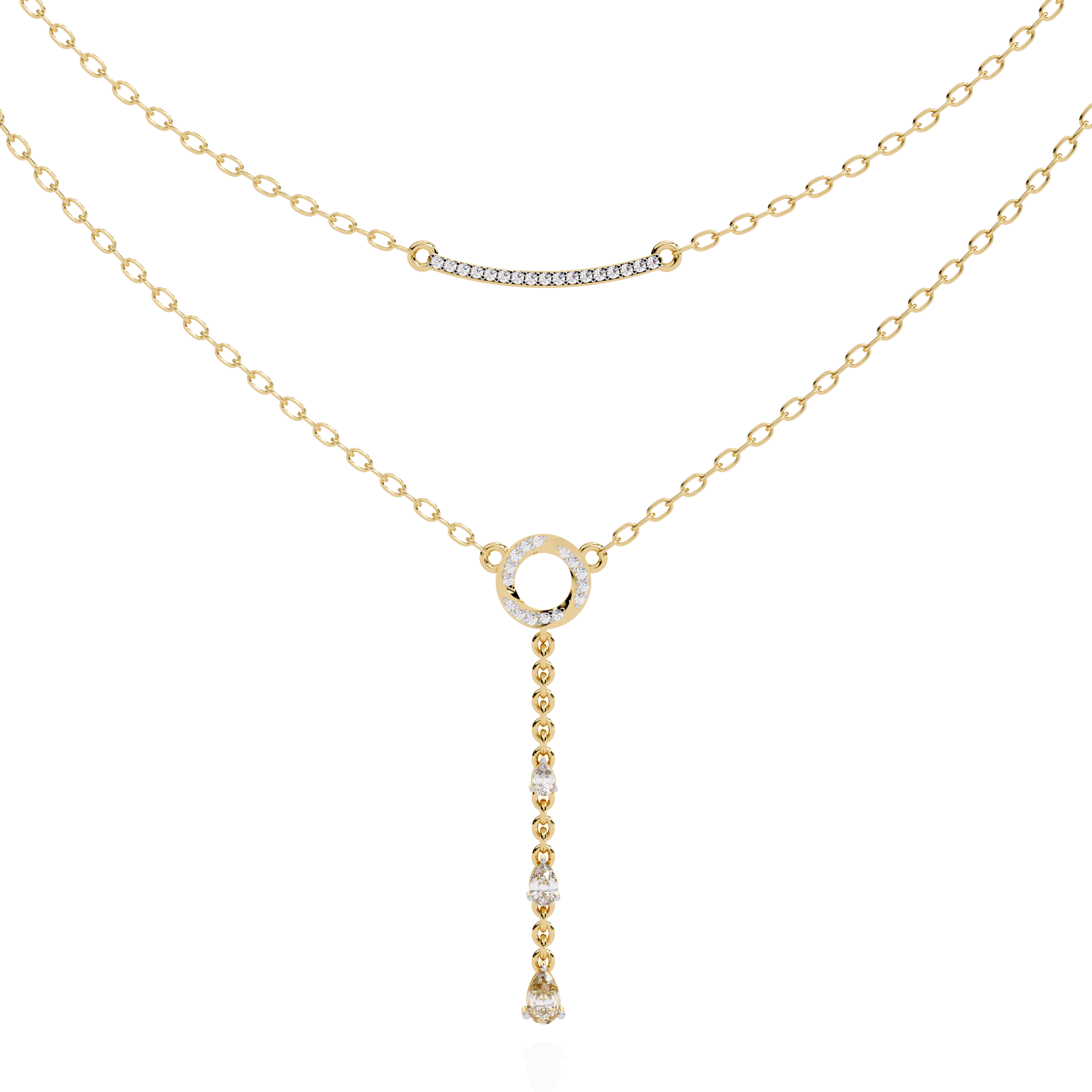 Geometric Diamond Layered Circle &amp; Bar Necklace | 925 Sterling Silver