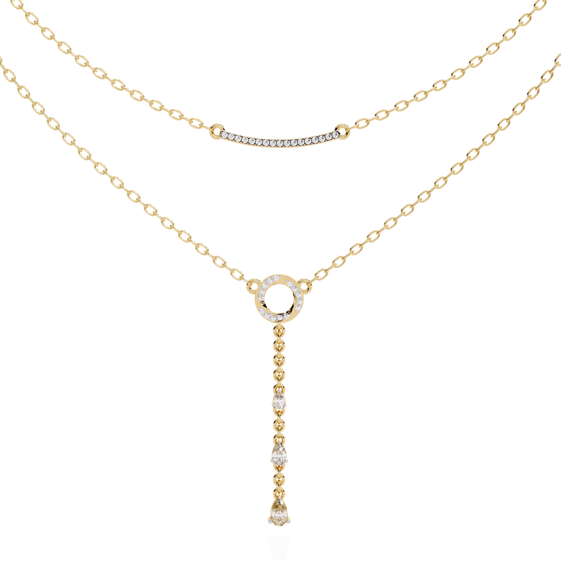 Geometric Diamond Layered Circle &amp; Bar Necklace | 925 Sterling Silver