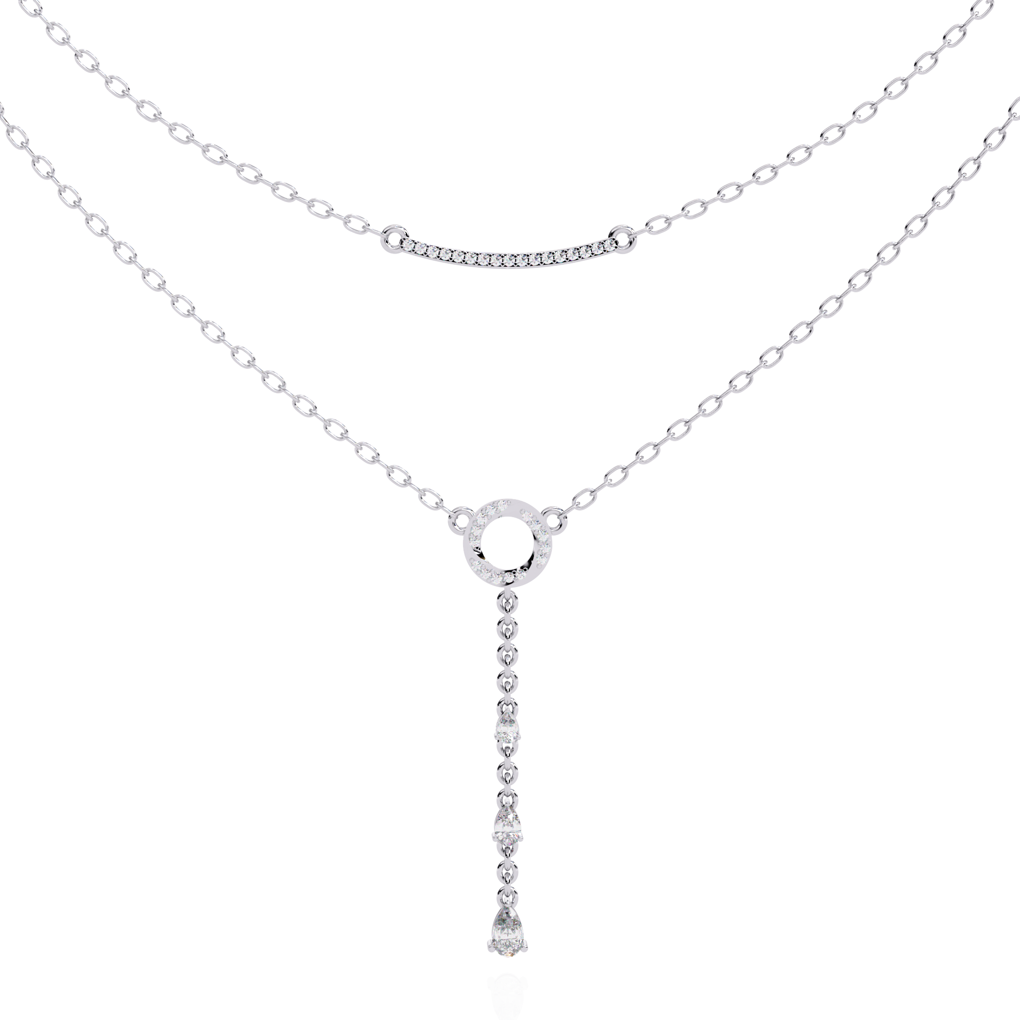 Geometric Diamond Layered Circle &amp; Bar Necklace | 925 Sterling Silver